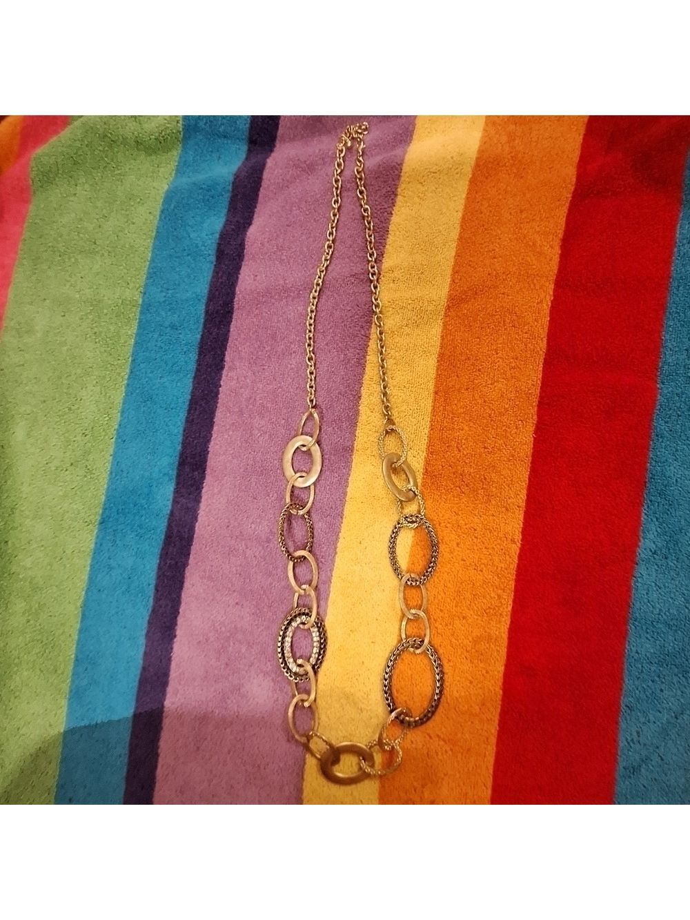 Gold Tone Oval Chain Necklace Long Length